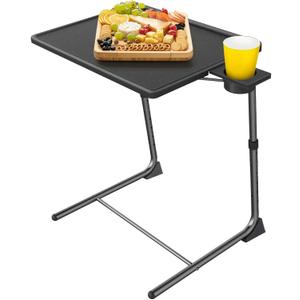 Adjustable TV Tray Tables with 6 Height & 3 Tilt Angle, Folding TV Dinner Tray,TV Table with Cup Holder on Bed & Sofa (1 Pack, Black)