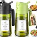 Vakoo 2 in 1 Oil Sprayer and Oil Dispenser for Kitchen - 16oz/470ml Light-Blocking Dark Glass Olive Oil Spray Bottle for Cooking, Air Fryer, Salad & BBQ (Black&Green)
