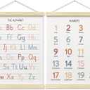 BONETAT Numbers alphabet poster for Nursery Toddlers, Play Room Wall Decor, ABC Wall Chart, Wall Hanging Decor for Toddler Playroom Decor Kids Wall Decor, Wooden Alphabet Banner-A02 (color2)