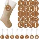 Suzile 28 Pieces Christmas Stocking Name Tags Xmas Wooden Stocking Tags with Beads DIY Rustic Xmas Letters Hanging Ornaments for Christmas Tree Farmhouse Decorations（Classic）