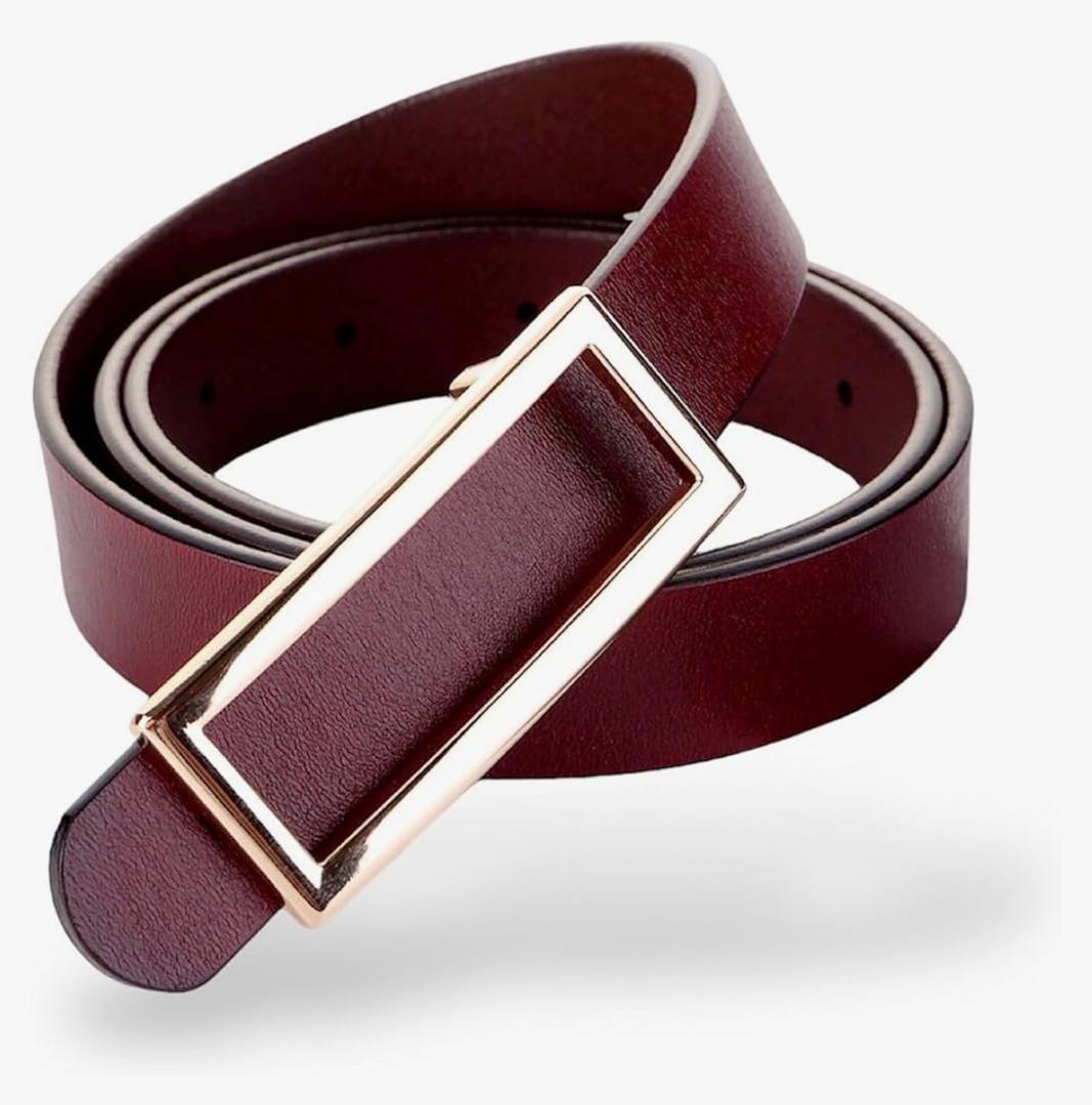 Women's Belt Genuine Durable Leather Belts Width 0.80" Waist Belt Gold Solid Color Rectangle Buckle Waistband