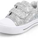 K KomForme Toddler Sneakers for Boys and Girls Dual Hook and Loops Sneakers Baby Canvas Shoes (10 Toddler, Sliver Glitter)