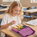 Bento Lunch Box for Kids, 4 Compartments Kids Leak Proof Bento Lunch Boxes Food Containers for School, Travel, On-the-Go Meal, Food Grade, Microwave, Dishwasher Safe Rose Red