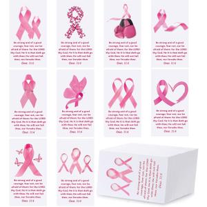 200 Pcs Pink Ribbon Scripture Cards Bible Verse Prayer Cards Pocket Christian Inspirational Religious Cross Church Gifts for Fall Breast Cancer Awareness Halloween Thanksgiving