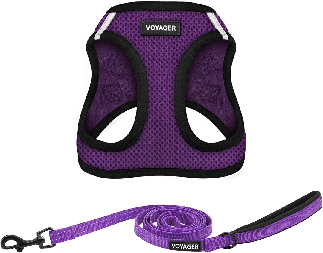 Voyager Step-in Air All Weather Mesh Harness and Reflective Dog 5 ft Leash Combo with Neoprene Handle, for Small, Medium and Large Breed Puppies by Best Pet Supplies - Purple/Black Trim, Medium (M (Chest: 16 - 18"))