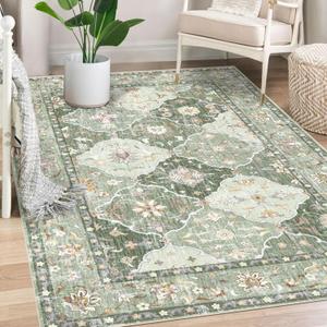 Boho Vintage Area Rugs 5x7 Washable Non-Slip Traditional Green Carpet for Living Room Bedroom Dining Room Farmhouse