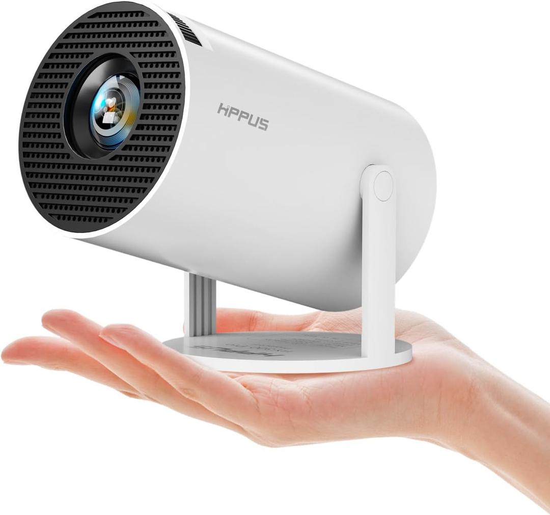 [180Adjustable Stand] Smart Mini Portable Projector with WiFi and Bluetooth, Auto Keystone Upgraded 350ANSI, Android11.0, Ceiling, Outdoor Use, Compatible with TV Stick Smartphone/HDMI/USB(White