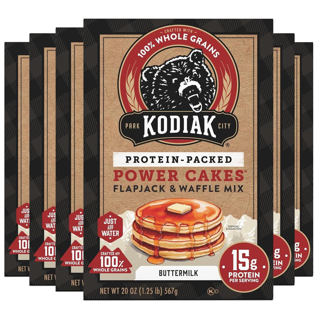 Kodiak Cakes Protein Pancake Power Cakes, Flapjack and Waffle Baking Mix, Buttermilk, 20 Oz, (Pack of 6)  BBD 08/14/2026