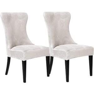 Wingback Chair Covers, Velvet Stretch Tufted Wingback Chair Cover Slipcover, Reusable Protector Arm Dining Chairfor Dining Room Banquet Home Decor, Machine Washable (White, Set of 2)