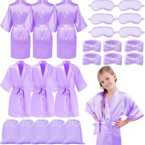 24 Spa Party Supplies for Girls Birthday Spa Satin Robe Drawstring Bag Eye Mask Headband Kid Gift Goodie Bag Stuffer Princess Slumber Pamper Spa Party Decor Makeup Spa Party Favors