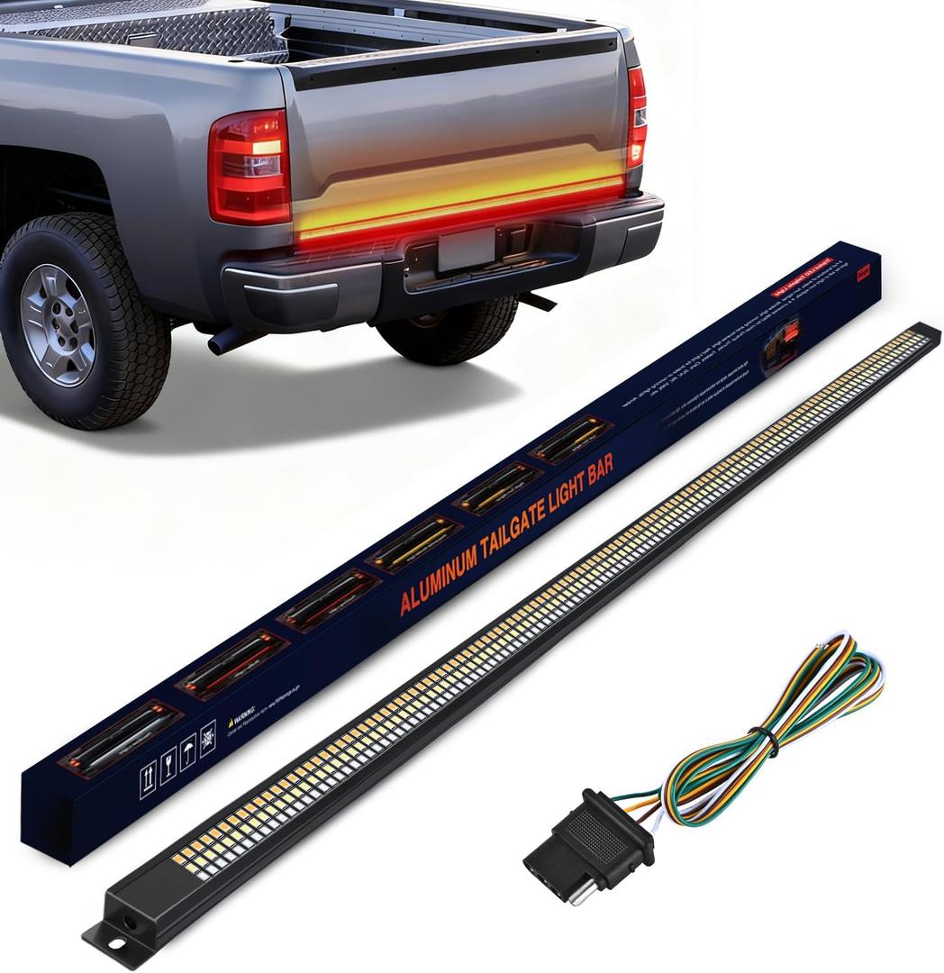 Nilight Truck Tailgate Light Strip 48" Aluminum Frame Triple Row 780 LED Strip with Red Running Brake Lights White Reverse Amber Sequential Turn Signals Strobe Lights 