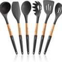 6 Pcs Cookward Silicone Cooking Utensils Set-Natural Wood Kitchen Utensils  Eco Friendly & BPA Free, Non-Scratch & Non-Stick Easy Grip -Dark gray