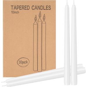 30 Pack White Taper Candles - 10 inch Dripless, Smokeless & Unscented | Long Burning 8 Hours | Hand Poured Tall Candlesticks | Bulk Decorative Candles for Home, Weddings & Parties