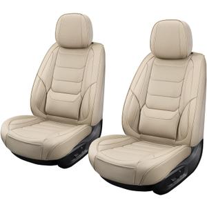 Leather Front Car Seat Covers Breathable Seat Covers Waterproof Seat Protectors Universal Fit for Most Automotive Cars SUV Trucks Van (Beige, Front Pair)