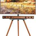Tripod Easel TV Stand for 43 to 65 Inch LCD LED OLED Screen, Height Adjustable and Swievel TV Stand, Portable Corner TV Floor Stand with Wooden Tray, VESA 400x400mm, Minimalist Black Walnut