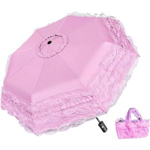 Foldable Travel Umbrella Compact UV Resistance Princess Lace Parasol Umbrella Sun Umbrella for Women Girls