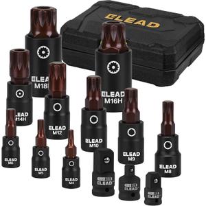 13-Piece XZN Triple Square Spline Bit Impact Socket Set - Premium S2 Steel European Style M4 - M18 with Socket Adapters, 1/4, 3/8 and 1/2 Drive | Professional Mechanic Garage Tools