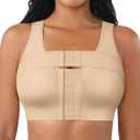 FeelinGirl Surgical Bra Compression Bras for Women Post Surgery Front Closure Bra with Breast Support Band (Large, Khaki)
