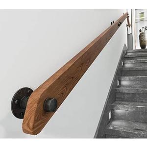 Professional Non-Slip Wood Handrails for Indoor Stairs, Rustic Industrial Wooden Handrail Complete Kit, Wall Mounted Stairs Banister Rail Home Lofts Deck Corridor Support Rod (Size : 10ft/300cm)