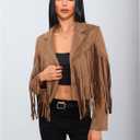 MakeMeChic Women's Faux Suede Tassel Cowgirl Motorcycle Coats Western Fringe Jackets 70s Hippie Costume Brown Small