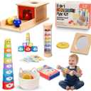 Montessori Baby Toys 79 Months, Developmental Tools for 7+ Month Babies, Baby Sensory Toys - A Sliding Box, Mirror Puzzle, Stacking Cups, Treasure Basket, Rain Stick, Animal Flashcards