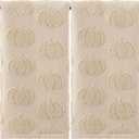 Mindsoft 2 Pcs Fall 3D Beige Pumpkin Jacquard Hand Towels for Bathroom Thanksgiving Pumpkin Towels Autumn 100% Cotton Soft Absorbent Decorative Weave Bathroom Decor Gift, 13.7 x 29.5 Inch