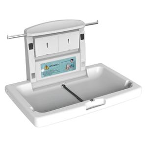 Baby Changing Station Wall Mounted, Fold Down Commercial Horizontal Baby Changing Table with Safety Strap, Storage Box, Hanging Rod, Horizontal-X1001