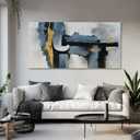 Abstract Wall Art Framed Wall Decor Modern Canvas Abstract Wall Art Black-Blue and Gold Grey Abstract Artwork for Living Room Bedroom Dining Room Home Office Decor 24"x48"