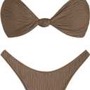 ZAFUL 2025 Cheeky Bikini Sets for Women High Cut Swimsuit Textured Ribbed Bikini Thong Bathing Suit (Brown) M