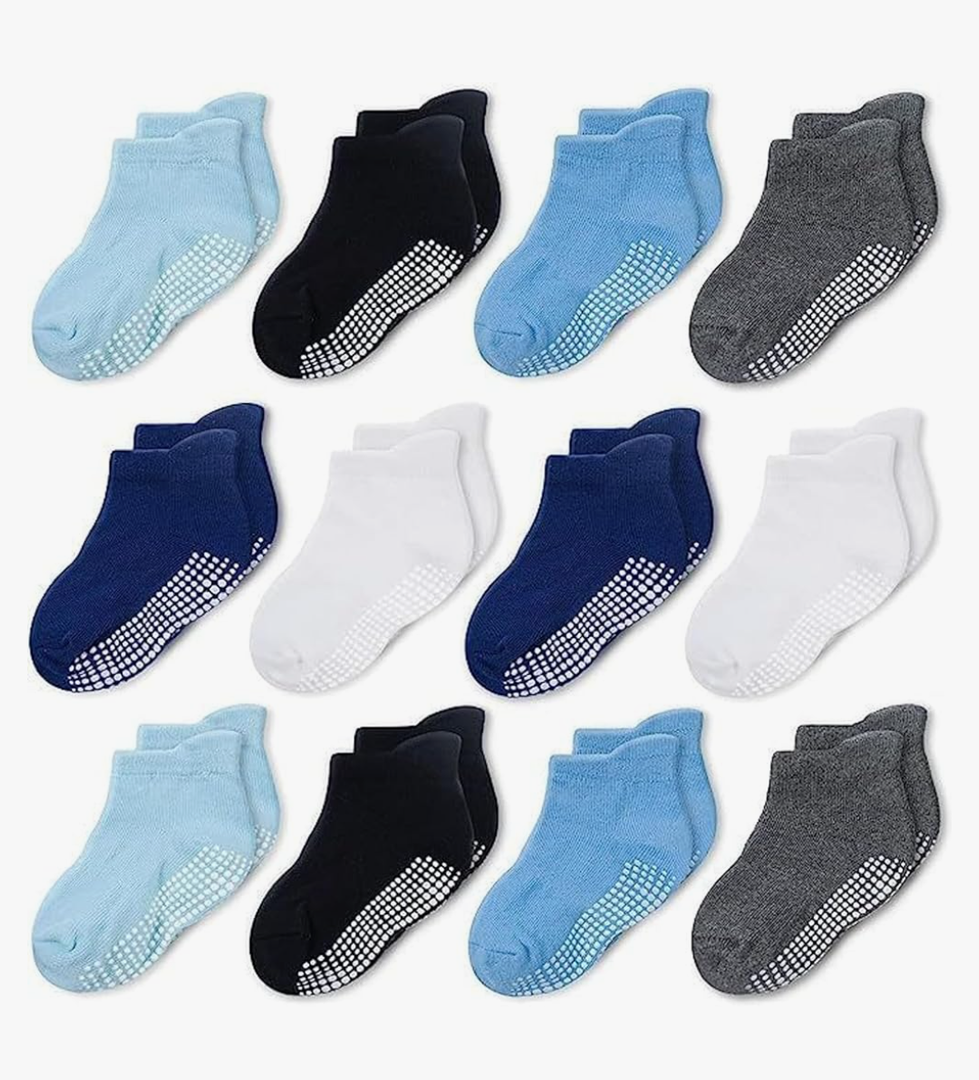 CozyWay Baby & Toddler Socks with Grippers Non Slip Ankle Grip Socks For Boys and Girls Babies - Comfy Soft Cotton - 12 Pack