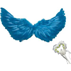 Creative Angel Feather Wings with Elastic Straps (Blue+fairy Wand)