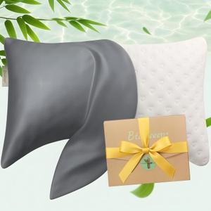 Cooling Pillow Cases for Side Sleeper, Curved Pillow Covers Queen Size 1 Pack, Rayon Derived from Bamboo, Breathable Soft Silk Pillow Case for Hair Skin with Zipper, Dark Gray, 20"30"