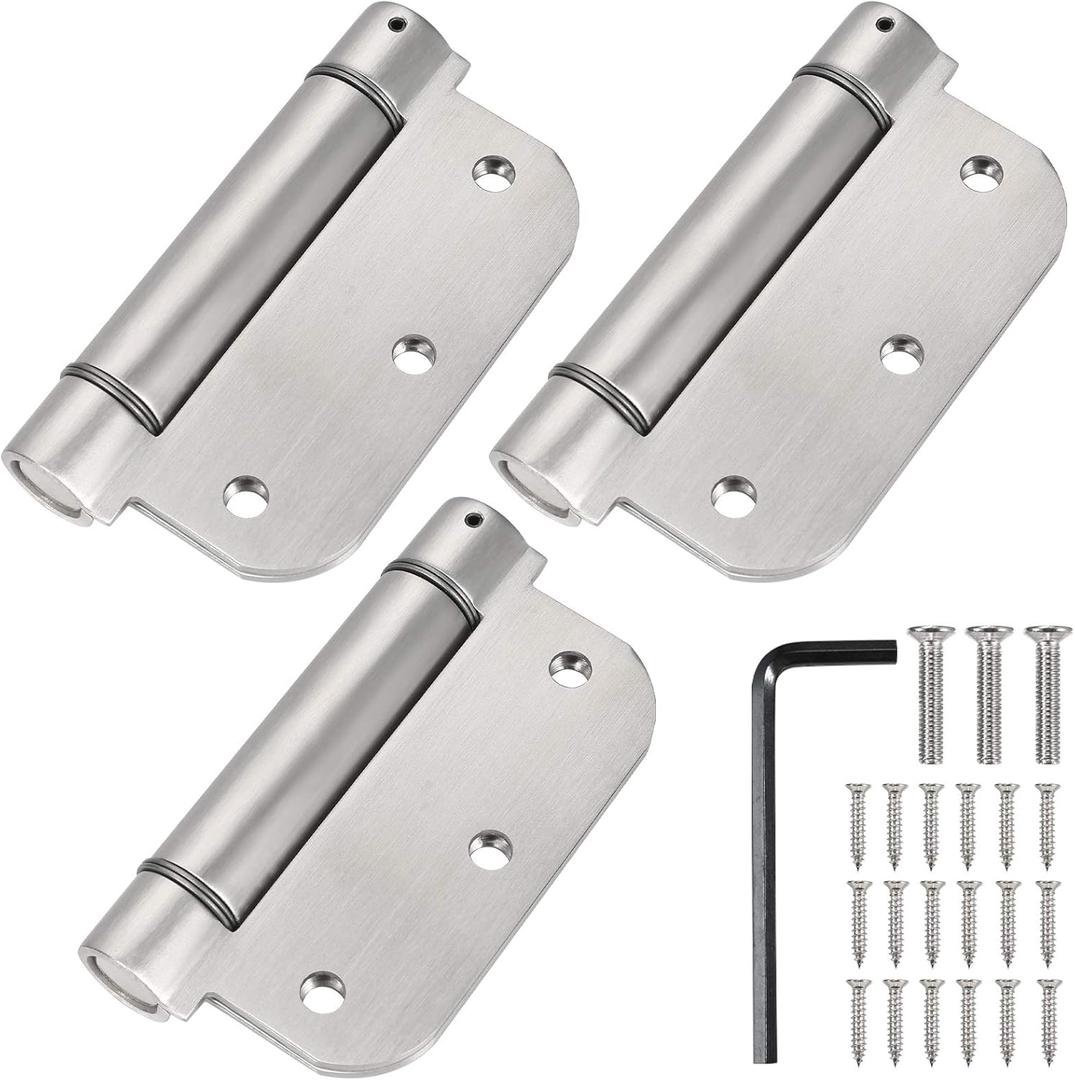 3.5'' Self-Closing Door Hinges 3.5 Inch x 3.5 Inch Spring Hinges Stainless Steel Adjustable Door Hinges Auto Closing with 5/8" Radius Corners (3.5'' 3pack, Silver)