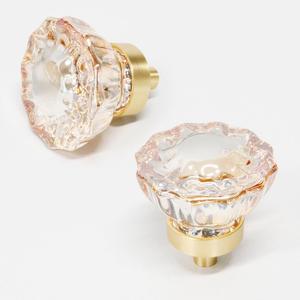 Cabinet Knobs 6 Pcs, Crystal Drawer Knobs 1.4" Diameter Glass Handles for Dresser, Kitchen, Bathroom (Flower Champagne)