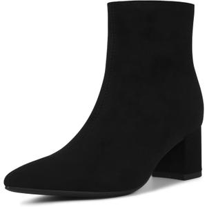 Booties for Women Pointed Toe Ankle Boot Chunky Block Low Heel Boot (Black, S)