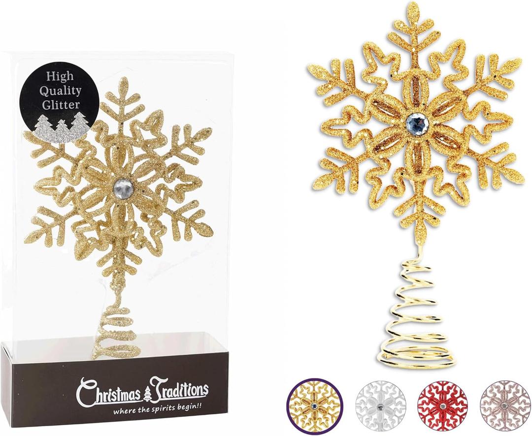 Christmas Traditions 5 inch Gold Glittered Filigree Christmas Star Snowflake Tree Topper Star for Small/Mini X'Mas Tree/Home Decor/Christmas Table/Shelf Ornaments (Gold)