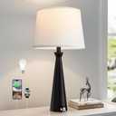 Seealle Single Modern Table Lamp - Touch Bedside Lamp for Nightstand with USB Dual C+A,3-Way Dimmable Black Nightstand Lamp for Living Room Bedroom End Table (Bulb Included)