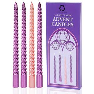 SEVEN LUCKY LIGHT 10 inches Advent Candles Set of 4,Ture Dripless Advent Wreath Candles,Velas de Adviento Nativity Scene Candlesticks, Elegant Non Toxic Candle Sticks