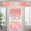 Happy 95th Birthday Door Cover Porch Long Banner Sign Set 95 Years Old Birthday Decorations Party Supplies for Women Rose Gold