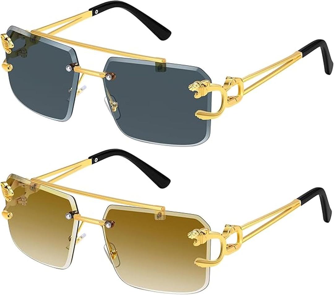 Dollger Rimless Sunglasses for Men Square Fashion Shades Tinted Lens Metal Frameless Rectangle Y2K Glasses UV400