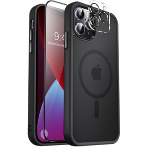 MOCCA Strong Magnetic for iPhone 13 Pro Max Case,[Compatible with Magsafe][Glass Screen Protector+ Camera Lens Protector] Slim Thin Shockproof Cover Phone Case for iPhone 13 Pro Max 6.7", Black