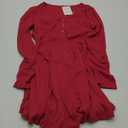 Dressmine Sexy Long Sleeve Mini Dress for Women V Neck Flowy Short Casual Ribbed Tennis Dresses Fall Pajamas Loungewear (Large, Red)