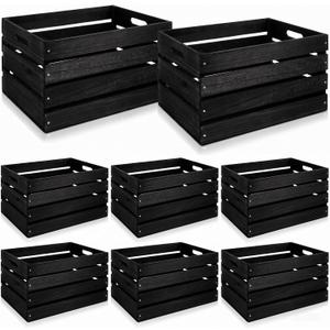 Weysat 6 Pack Large Wood Crates 16 Inch Wooden Box with Handles, Black