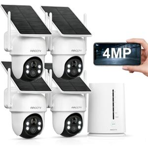 Security Cameras Wireless Outdoor, No Monthly Fee Solar Camera Outdoor Wireless, 4-Camera 2K Home Security Camera System with Base Station, Local Storage, PIR Motion Detection, Color Night Vision