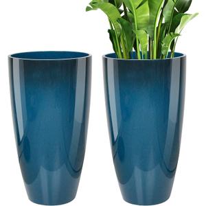 21 inch Tall Planter, Indoor Outdoor Planter Set of 2 Tall Outdoor Planters for Porch Large Planter Pot with Drainage Hole for Home Garden Front Door (Blue)