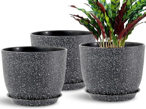 SE SUN-E 10 inch 3 Pack Flower Pots Home Decorative with Holes Planters House Plant Pots for Garden Plants for Planting Lovers Gifts Idea,Speckled Black Match with All Plants SE SUN-E 10 inch 3 Pack Flower Pots Home Decorative with Holes Planters House Plant Pots for Garden Plants for Planting Lovers Gifts Idea,Speckled Black Match with All Plants
