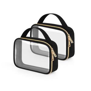 Wedama TSA Approved Toiletry Bag, 2 Pack Clear Makeup Bags with Handles, Quart Size Clear Toiletry Bags, PVC Cosmetic Bags for Women and Men, Carry on Airport Airline Compliant Bag, Black