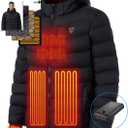 iHood Men's Heated Jacket With 12V Battery Pack-Insulated Lightweight Hooded Hand-Heating Electric Heated Puffer Jacket (X-Large, Black)
