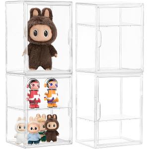 Acrylic Display Case, 4 Pack Large Figure Clear Display Case, Adjustable Layers with a Removable Divider Display Cases for Collectibles with Magnetic Door
