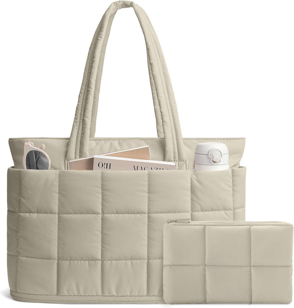 Tote Bag for Women, Puffer Work Bag 15.6 Inch Laptop Purse for Nurse Teacher Large Expandable Travel Tote Shoulder Bag